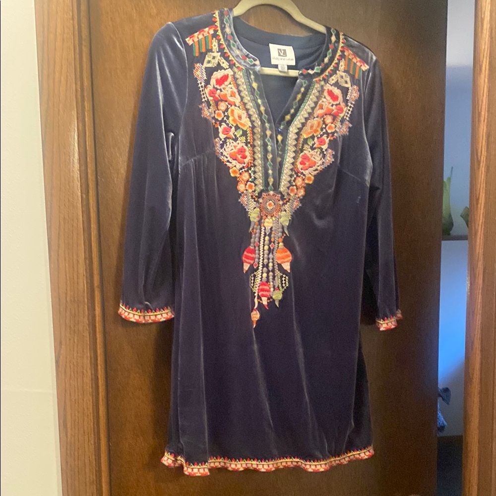 Vicky and Lucas Navy Embroidered Tunic Dress